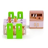 Hape Sala da Pranzo per la casa delle bambole | Mobili in legno in miniatura con piatti
