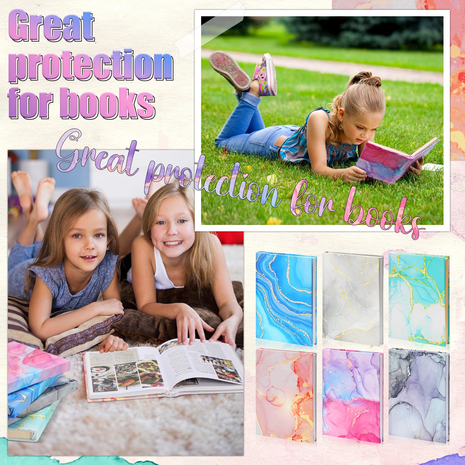 Yexiya 6 copertine per libri in tessuto elasticizzato, motivo colorato, lavabili, riutilizzabili, per libri di testo con copertina rigida fino a 23 x 28 cm (motivo marmo)