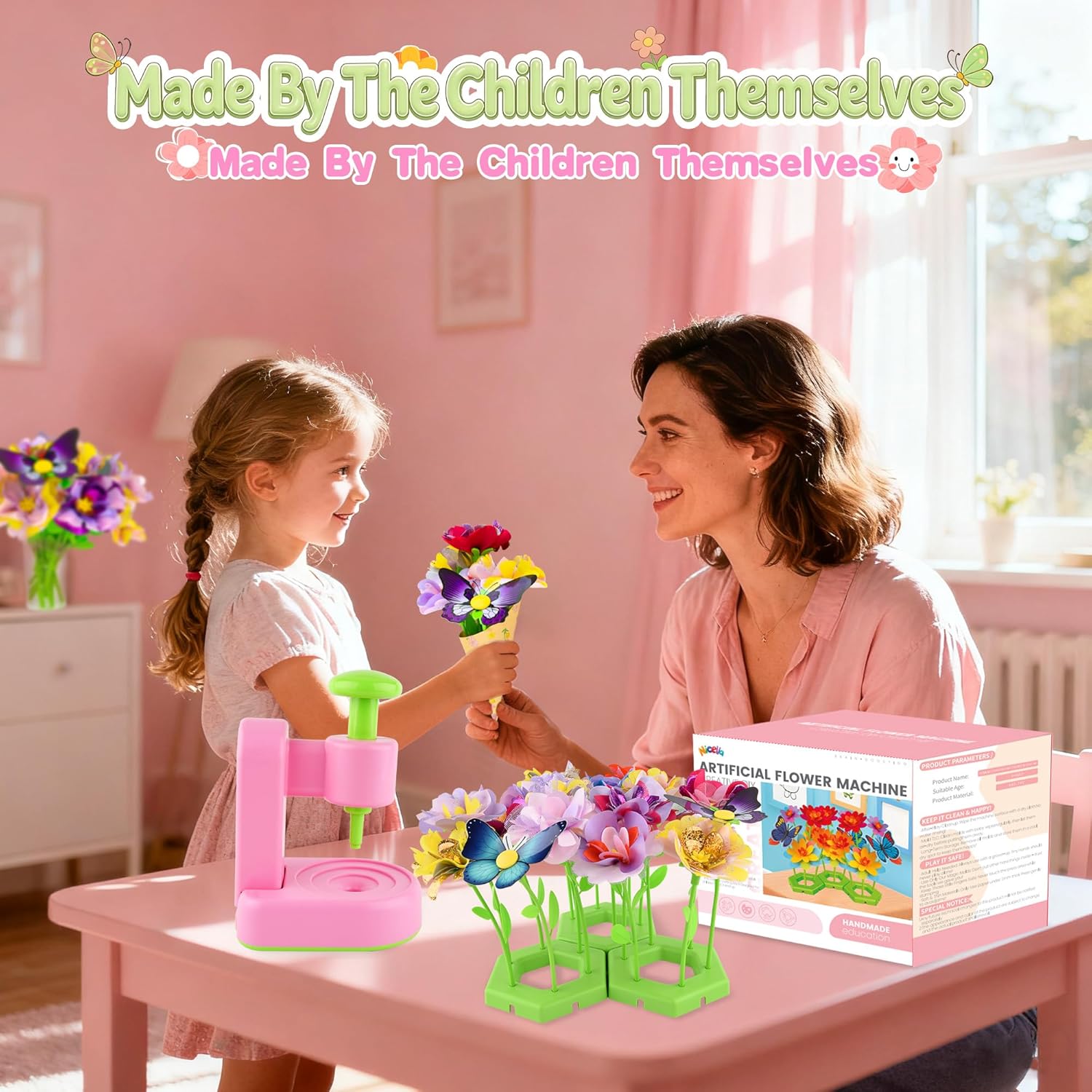 Nicella Fabric Flower Bouquets Toys,Flower Making Kit-DIY Craft Kits Toys for Kids,DIY Build Your Flowers Bouquet, Arts and Crafts for 3 4 5 6 7 8 Year Old Girl Birthday Gifts Ideas