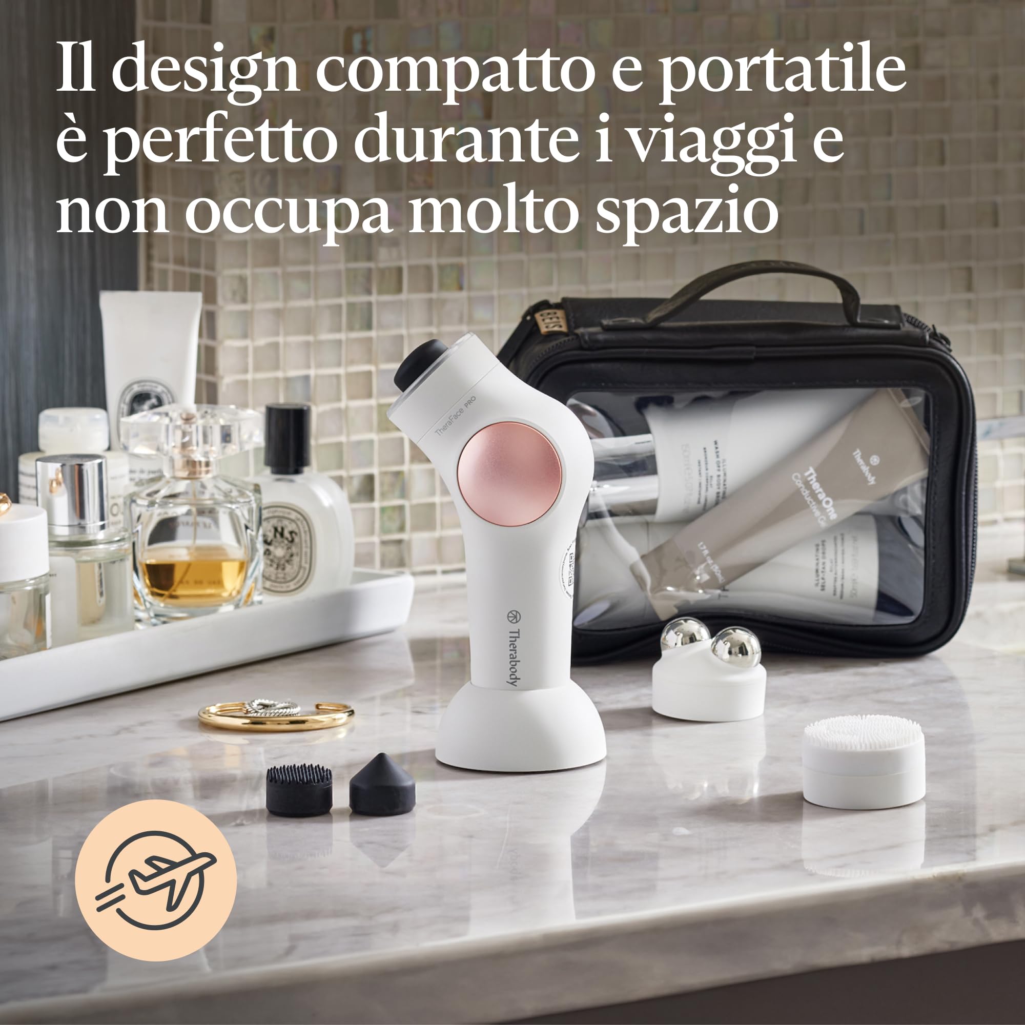TheraFace PRO | Dispositivo per la cura del viso 6-in-1 con massaggio a percussione - microcorrente - luce LED blu e rossa da Therabody (Bianco)