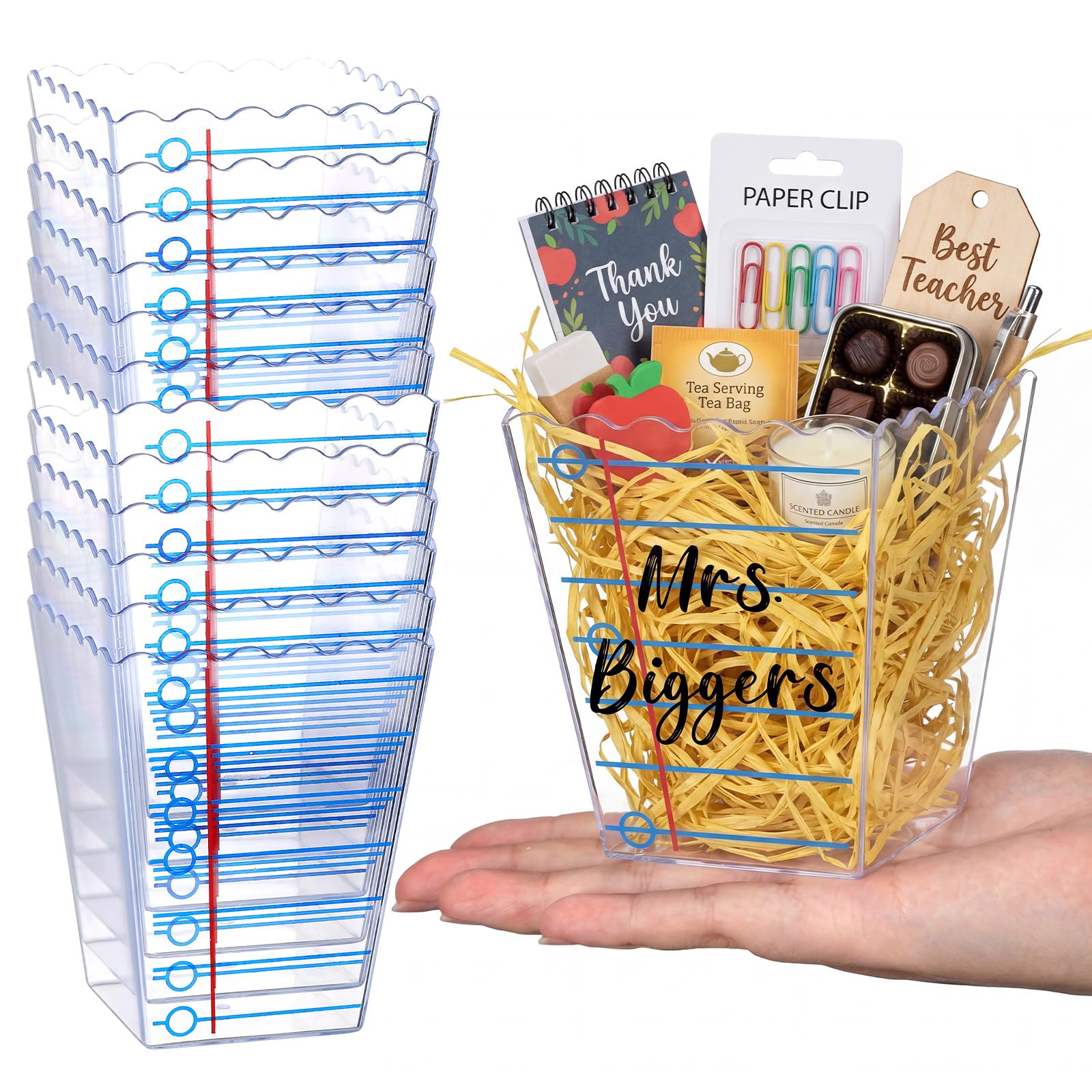 Mimorou 12 Pcs Back to School Teacher Gift Box Container Notebook Pencil Composition Book Crayon Popcorn Candy Jar Containers Holders for First Day of School Party (Lined Style)