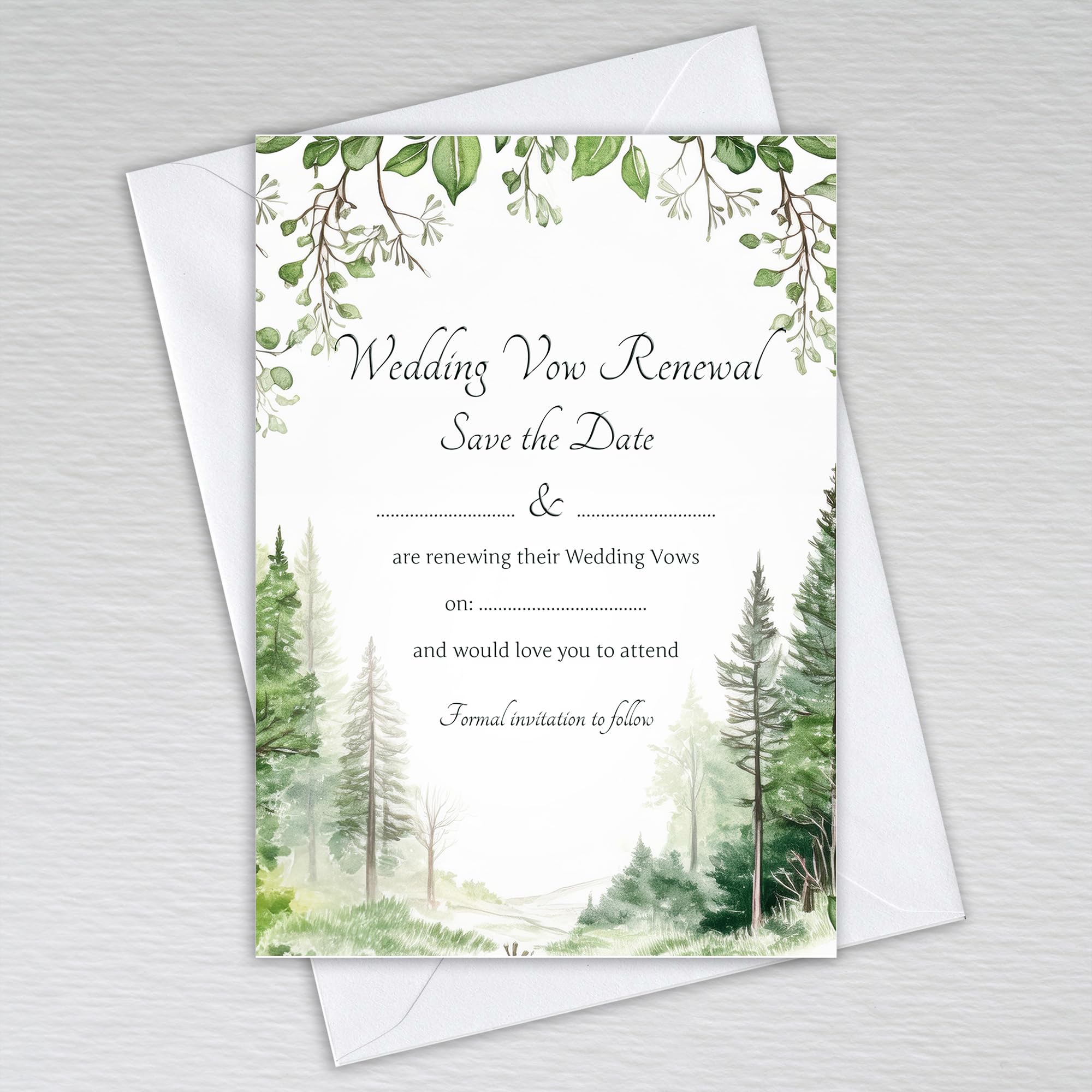 Webspectations Woodland Wedding Vow Renewal Save the Date Cards/Save the Day Invitations/Tree Themed: Green Forest Wedding Vow Renewal Save the Date Invites (Pack of 20 with Envelopes)