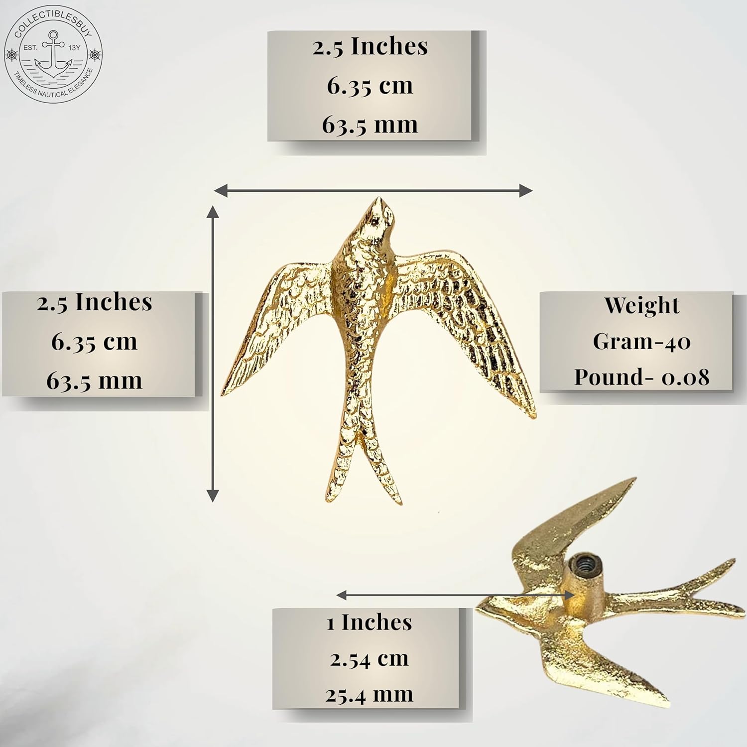 Shiny Brass Eagle Drawer Knobs – Set of 6 Vintage Bird Cabinet Handles (2.5") | Decorative Metal Pulls with Screws for Dresser, Closet & Furniture Hardware