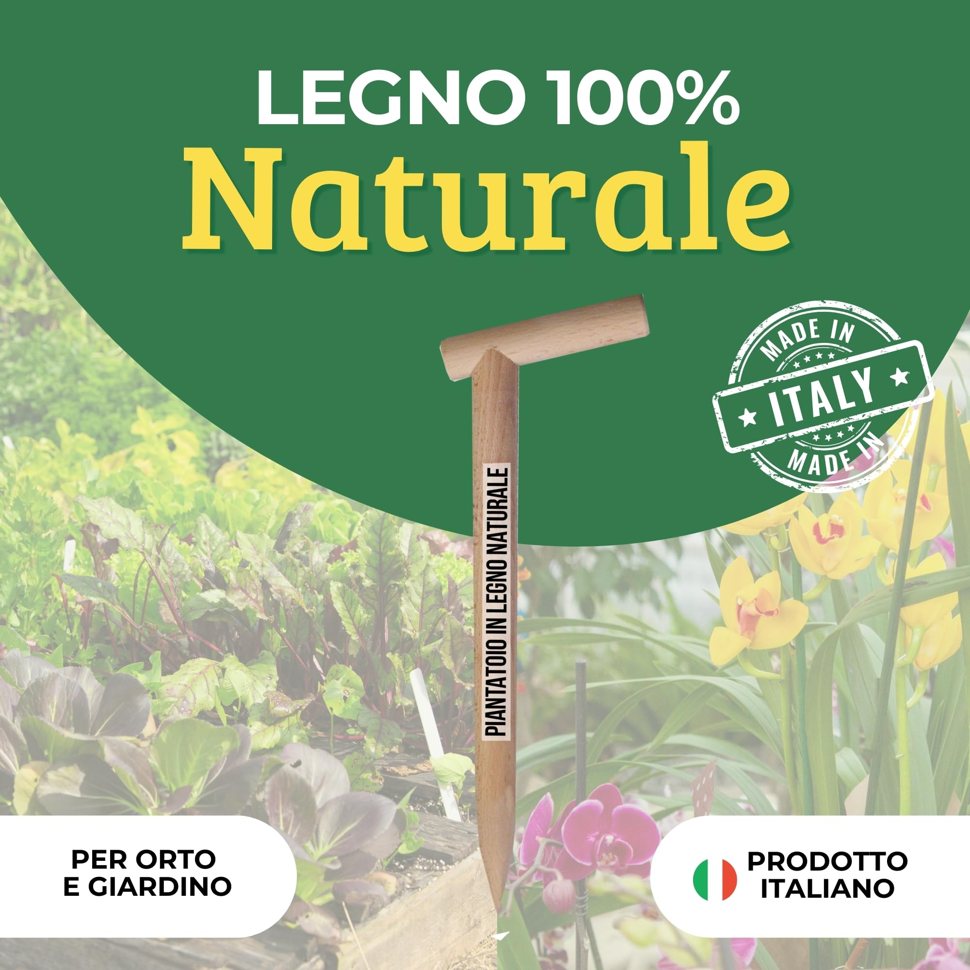 Albagarden - Piantatore Per Orto In Legno Naturale - Foraterra O Trapiantatore Manuale Per Piantine - Resistente E Leggero Utile Per Attrezzi Da Giardino E Giardinaggio - 44 x 13 x 3 cm