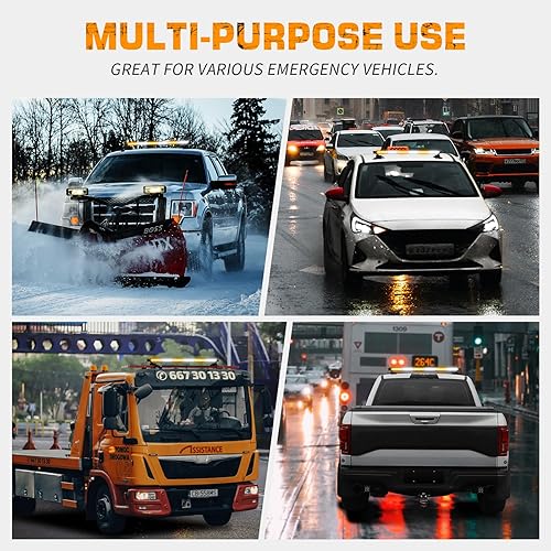 Miniatura 6 de XRIDONSEN Barra de luz estroboscópica de 28.4 pulgadas, 80 LED, color blanco ámbar, advertencia de emergencia, luces de asesor de tráfico de doble