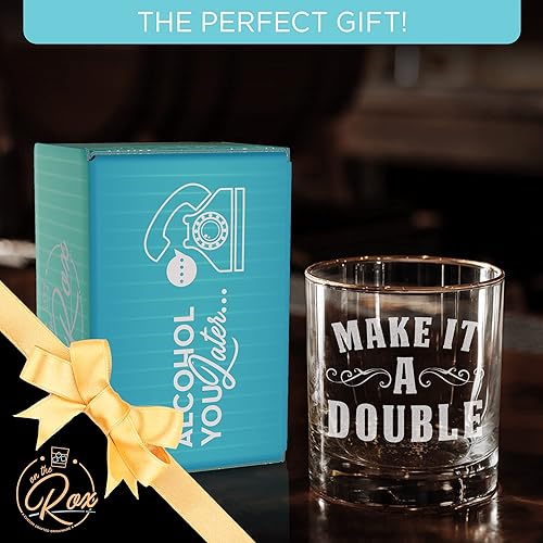 Miniatura 4 de Regalos de whisky para papá, vaso de whisky grabado "Make it a Double" de 11 onzas, regalo del día del padre, regalos de cumpleaños para papá de