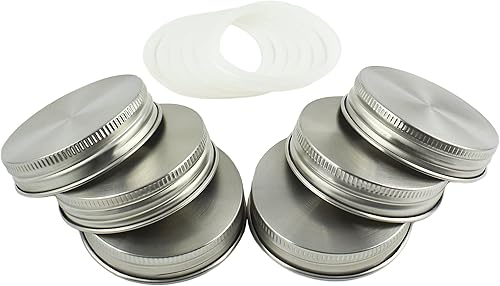 Miniatura 3 de Zoie + Chloe Tapas para tarros de acero inoxidable con sellos de silicona (paquete de 6 + 6 sellos de repuesto adicionales), tamaño regular