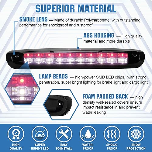 Miniatura 3 de Tercera luz de freno para Chevy Silverado GMC Sierra 1500 2500 3500 HD Classic, lámpara de carga trasera LED de montaje alto, lente ahumada
