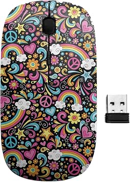 2.4GHz USB Wireless Mouse, Rainbows Psychedelic Groovy Pattern, Ergonomic Slim Computer Mice for Kids