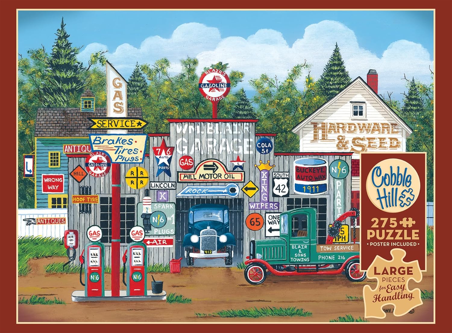 Cobble Hill 275 Piece Easy-Handling Puzzle - The Ol' Roadside Garage - Sample Poster Included