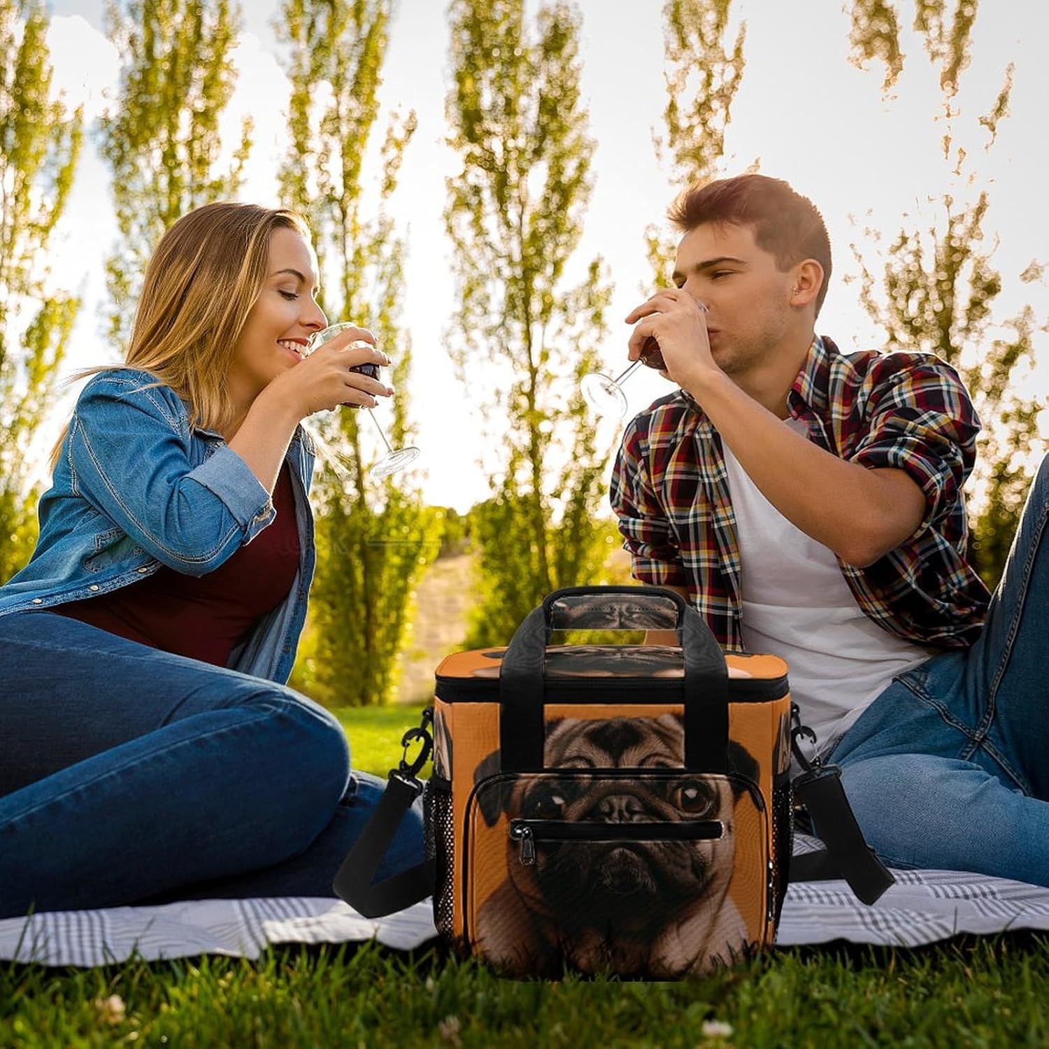 Camping Ice Pack, A Pug Print Cooler Bag, 22.5L Large Capacity Insulated Lunch Tote Bag for Outdoor, Picnic, BBQ, Travel, Work