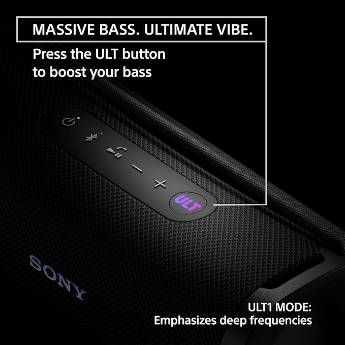 Sony ULT Field 1 Waterproof Portable Bluetooth Speaker, Enhanced Bass, 12h Battery, IP67 Rated Dustproof Shockproof Rustproof, Detachable Strap (SRSULT10B), Black