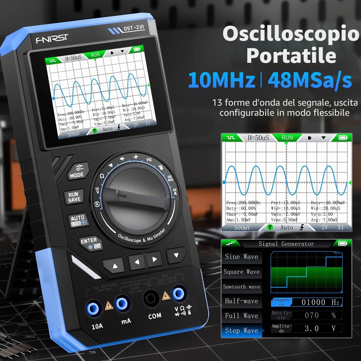 FNIRSI DST-210 e DST-201 Oscilloscopio multimetro digitale 3 in 1 19999 conta strumento elettrico portatile per oscilloscopio automobilistico (DST-201)