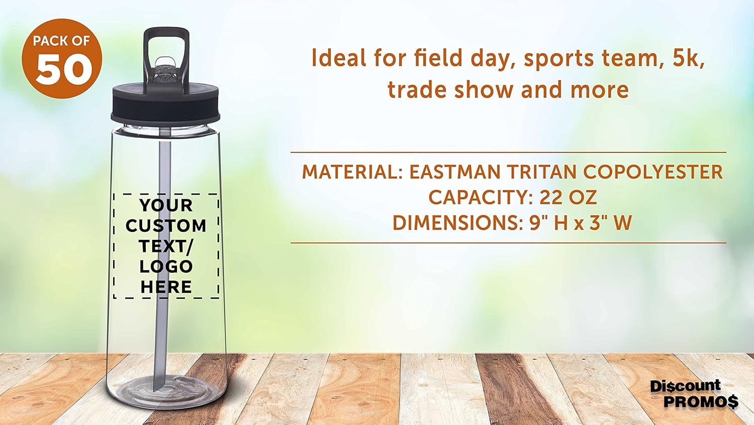 DISCOUNT PROMOS Custom Plastic Sports Bottles with Spill-Proof Lids and Straw – 22 oz. – Set of 50 – Personalized Bulk Pack - Reusable, Perfect for Gym, Outdoor Sports, Home, Office - Clear - Image 6