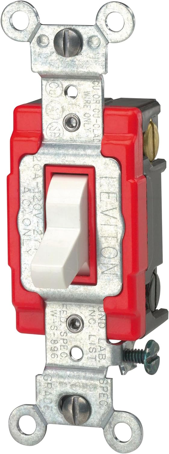 Leviton 1223-2W 20-Amp, 120277-voltios, interruptor silencioso de CA de 3 vías, grado de especificación extra resistente, conexión a tierra, cable