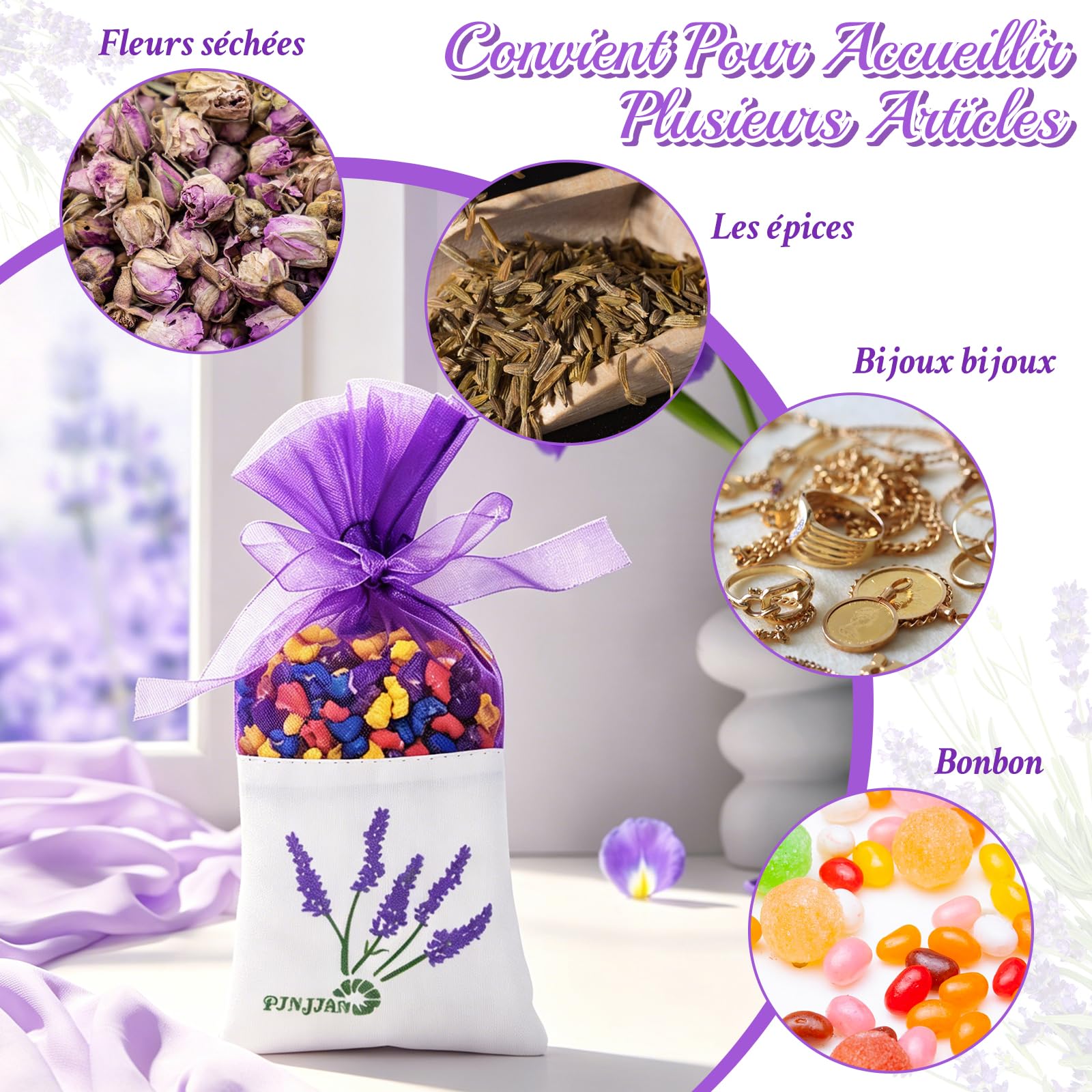 Scettar 30 Pcs Sachet de Lavande en Coton et Gaze avec Rubans, Sacs à Lavande vides Sachets(Violet Foncé et Violet Clair), pour Lavande, Épices, Herbes, Fleurs Séchées, Confiserie
