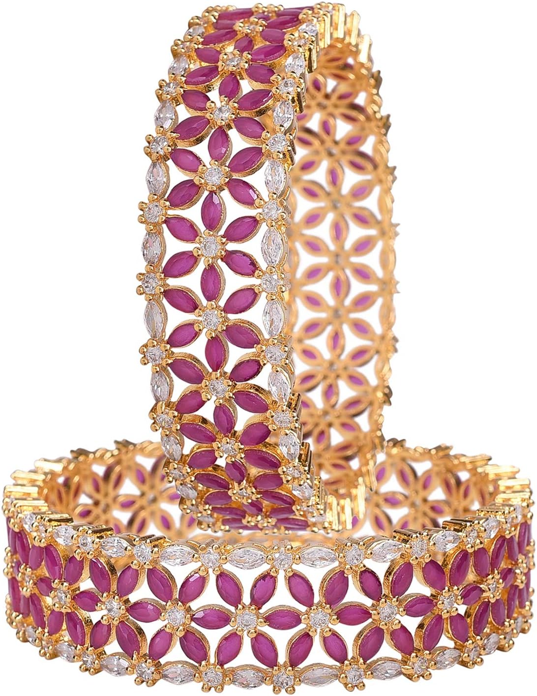 CZ Zirconia Gold Tone Marquise Diamond Elegant Bollywood Indian Bangles Kada Jewelry Women Wedding Bride
