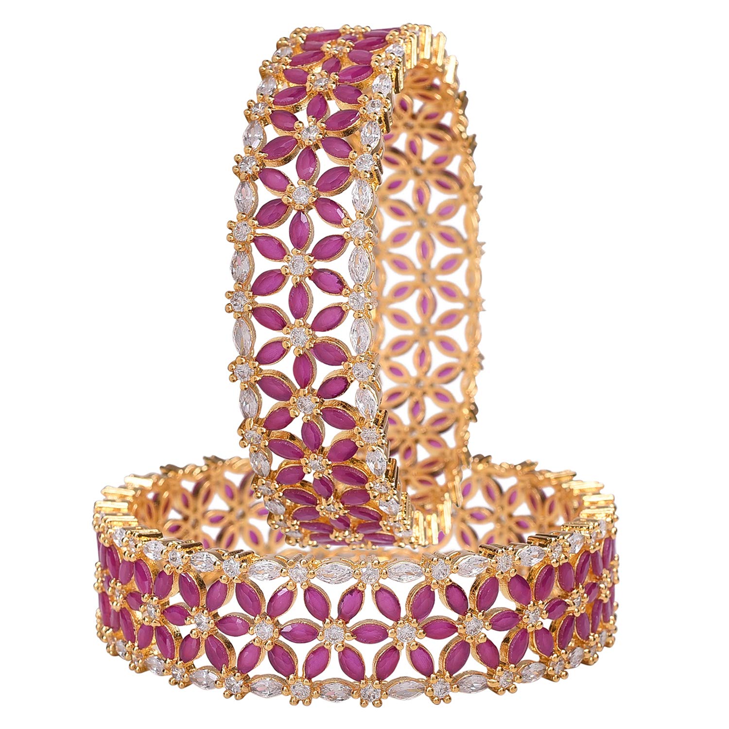 Ratnavali Jewels CZ Zirconia Gold Tone Marquise Diamond Elegant Bollywood Indian Bangles Kada Jewelry Women Wedding Bride