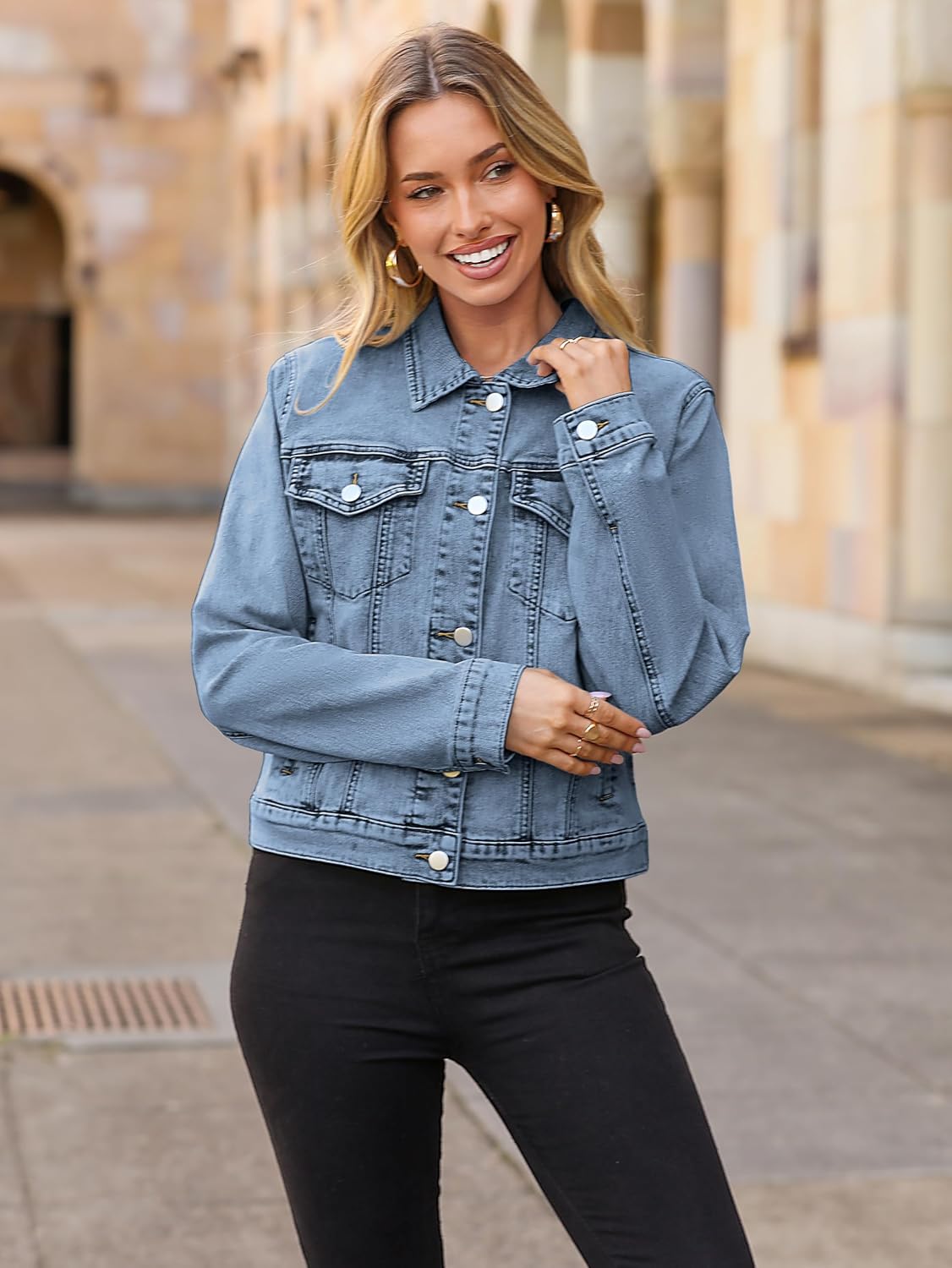 Glamaker Womens Jean Jacket 2026 Basic Trendy Long Sleeve Denim Jackets Button Down Fitted Western Coat with Pockets - Image 7