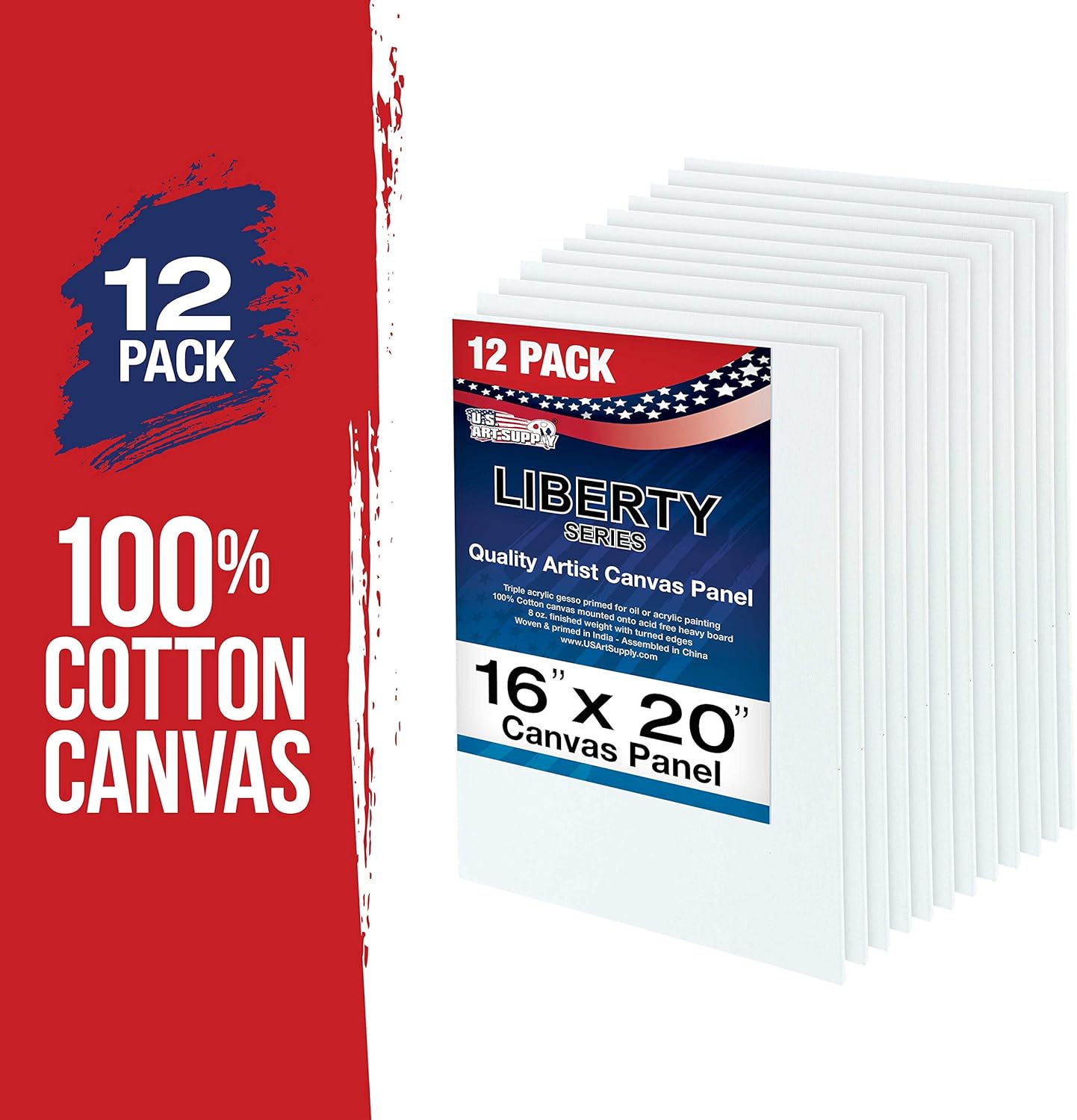 U.S. Art Supply 16 X 20 Inch Art Canvas Board Panels 12 Pack - 8 Ounce Heavyweight Cotton Acid Free Canvases for Painting Acrylics and Watercolor (1 Case of 12 Single Canvas Painting Panels)