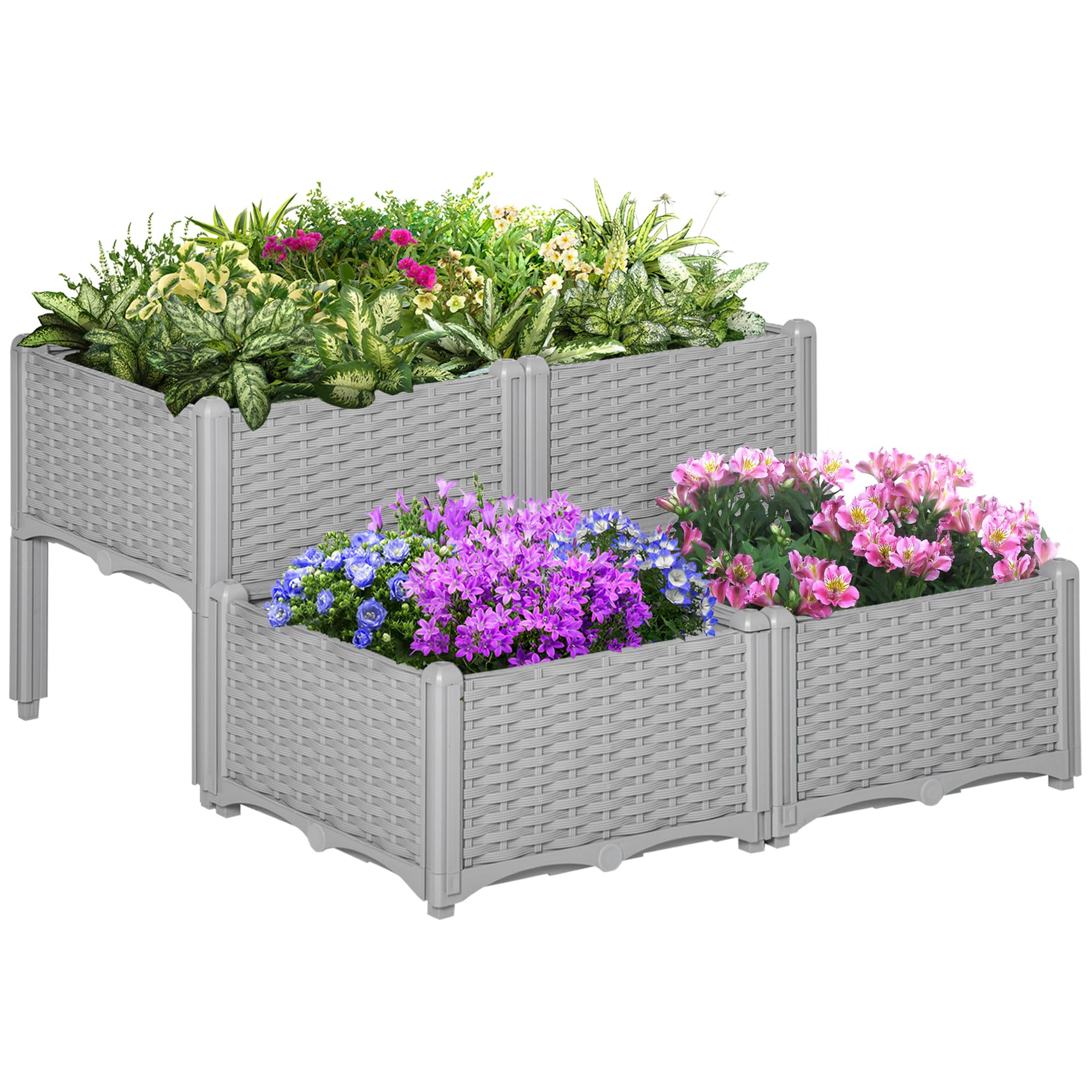 Outsunny Unisex Grey Elevated Flower Bed Vegetable Herb Planter Plastic In