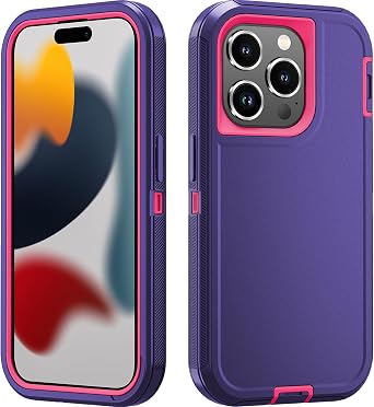 for iPhone 15 Pro Max Case,Anti-Drop,Dustproof,Shockproof,Heavy Duty Military Grade Full Body Protection Rugged Tough Cover Deep purple/rose red