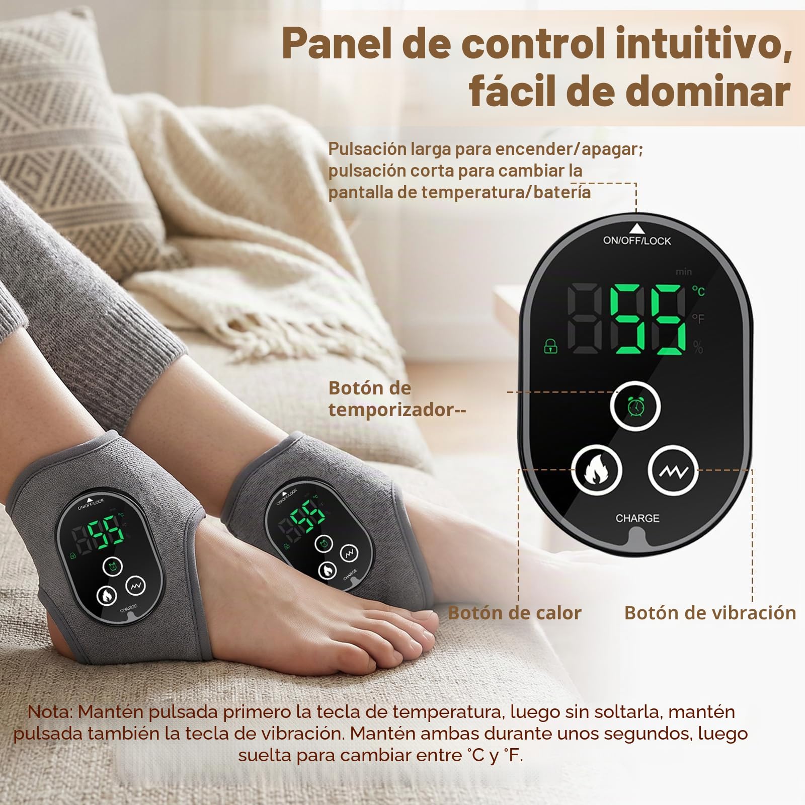 2PCS Masajeador Eléctrico de Tobillo y Pies, Inalámbrico con Calor Ajustable 4 Niveles y 3 Modos de Vibración, Temporizador Relajante para Empeine, Talón y Tobillo
