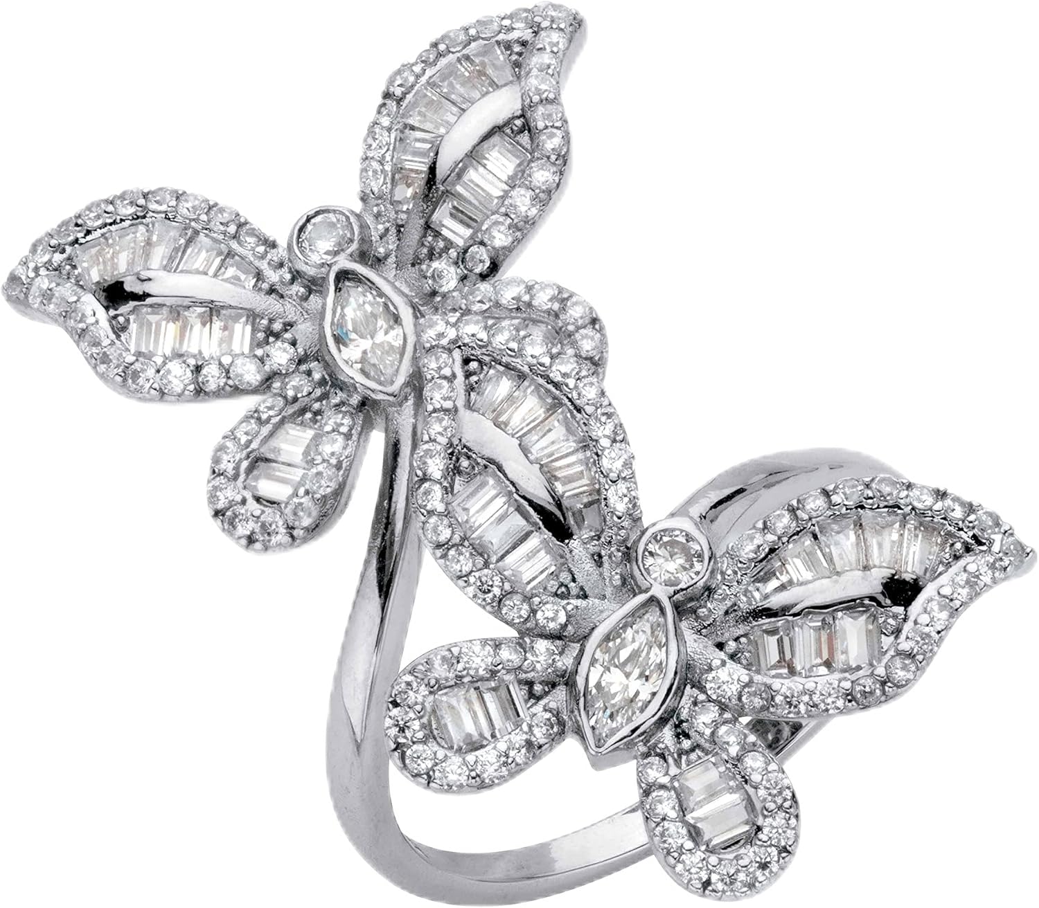 PalmBeach Jewelry Platinum-Plated Marquise Cut Cubic Zirconia Butterfly Wrap Ring Sizes 6-10 Size 10