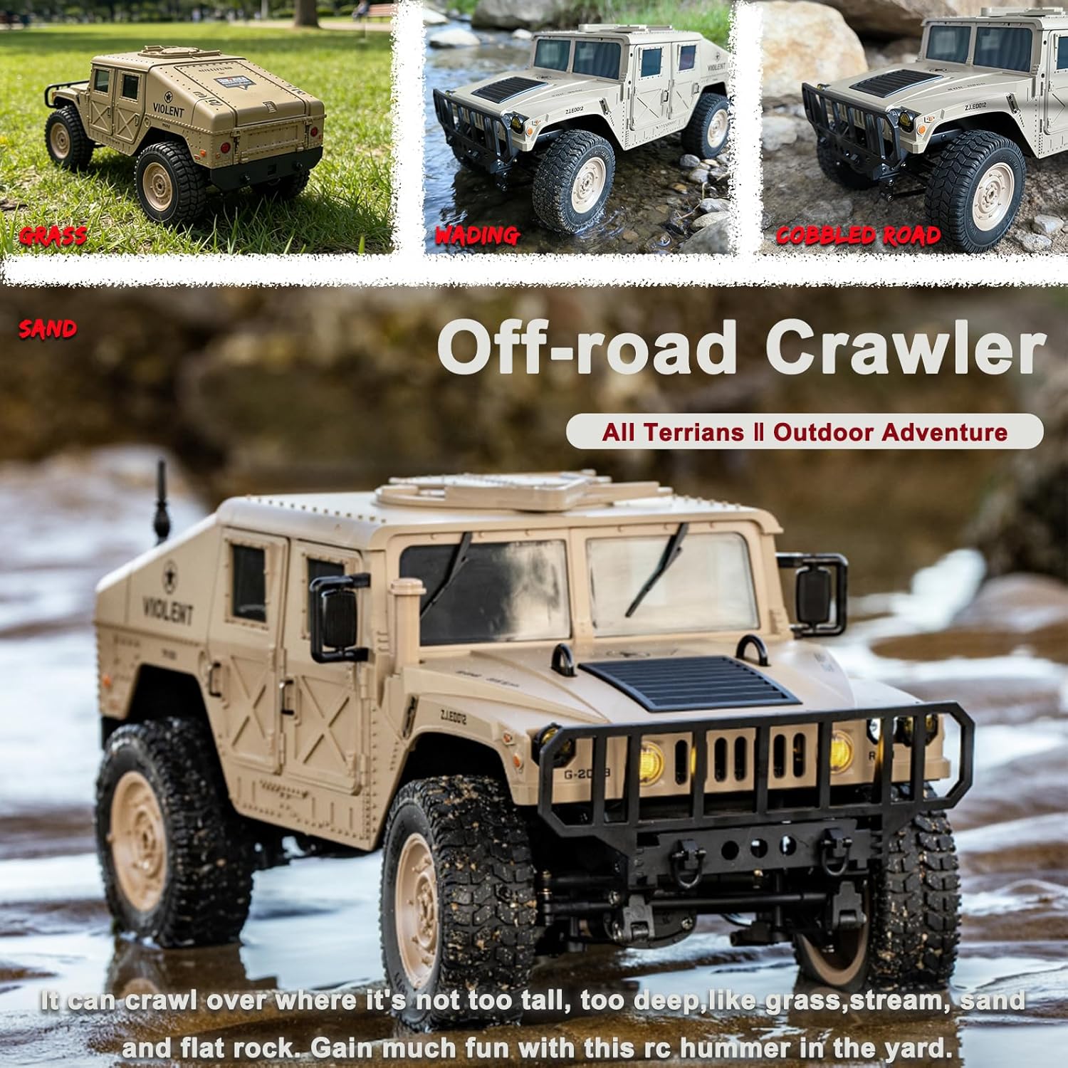 Skymaker RC Military Truck, Humvee 2.4Ghz Remote Control Truck, 4WD RC Hummer with Winch & Machine Gun, Khaki