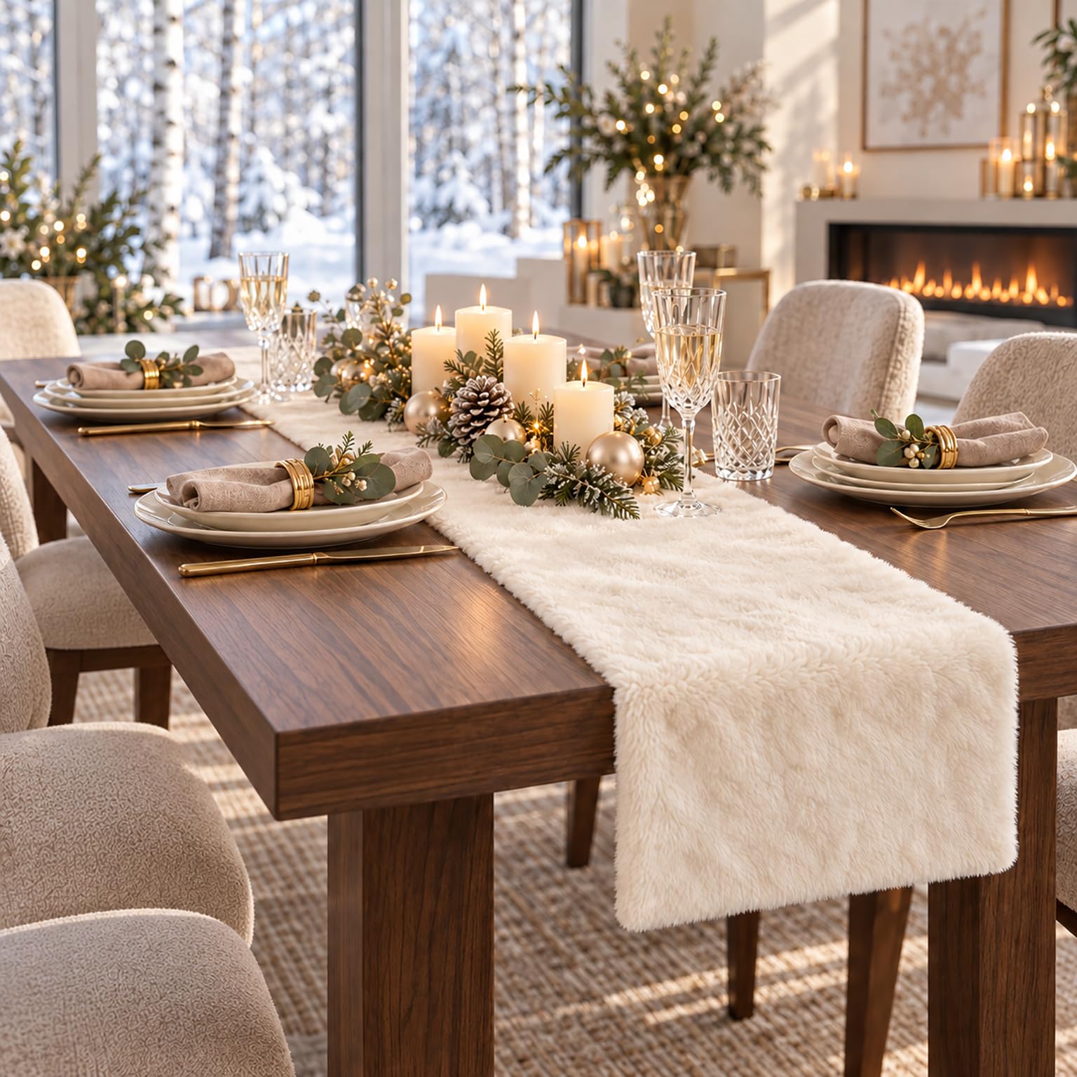 KAMACA Tischläufer 28×200 cm Kuschelfell in Lammfell-Optik Flauschiges Tischband Winter Weihnachten für Esstisch Sideboard Couchtisch weich zum individuellen Dekorieren (Tischläufer 28x200 cm Creme) Küche, Haushalt & Wohnen