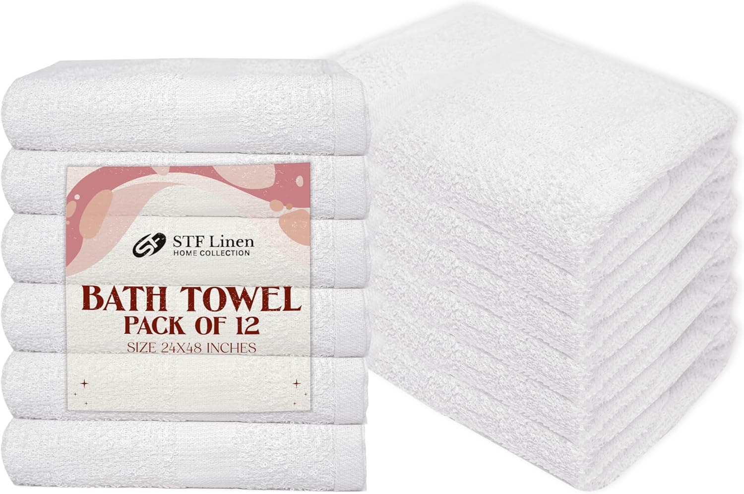 (Pack of 12 White Bath Towels Bulk 24x48 Inches - Economy Cheap for Commercial Uses, Gym, Salon, Spa & Hair -Lightweight Quick Drying - Sets Bulk
