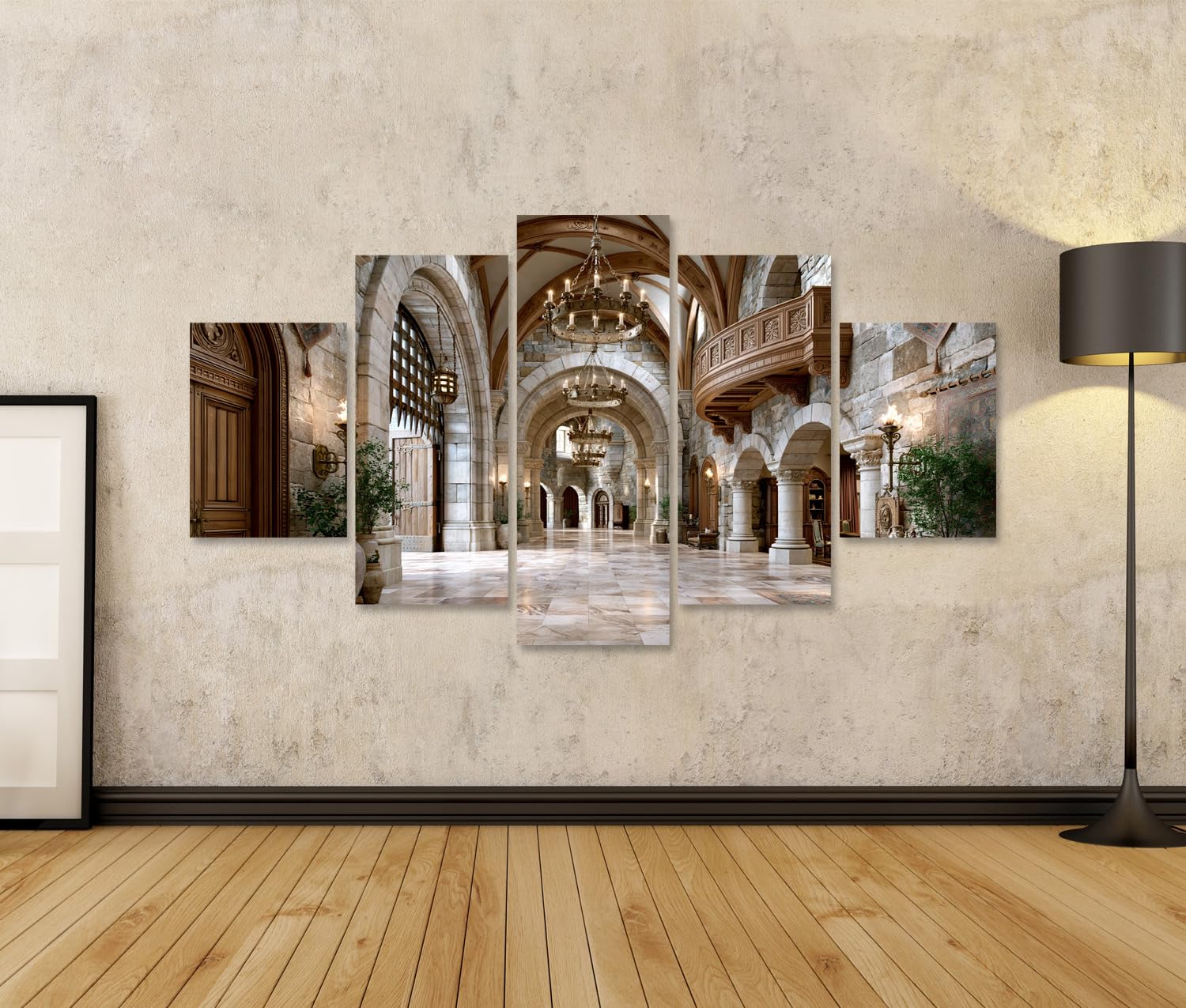 islandburner Quadro su tela, motivo: porta medievale, per soggiorno, per gli amanti della storia, 5 pezzi, edizione Y1