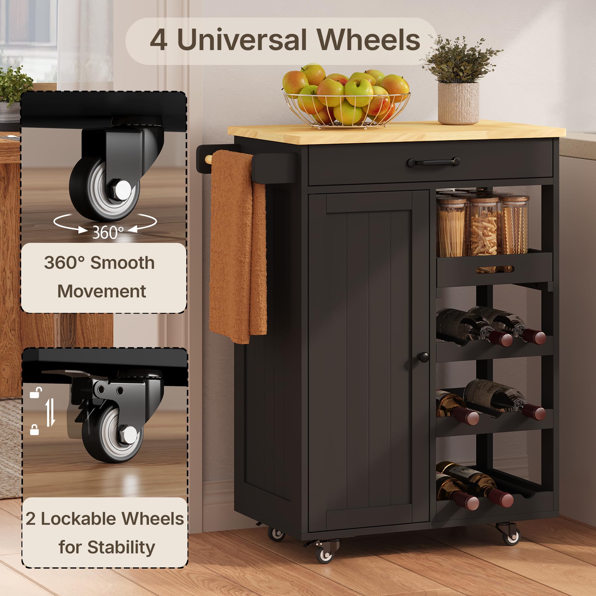 Xbro Mobile Bar con Ruote e Cassetto, Carrello Cucina Salvaspazio con Vassoio Rimovibile e Portabottiglie, Ideale per Watch Party, Aperitivi e Serate Calcio, 40x64x91 cm