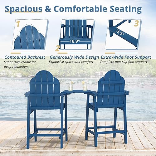 Miniatura 4 de LUE BONA Juego de 2 sillas altas Adirondack de polietileno reciclado con soporte para tazas, 25.6 pulgadas, 300 libras, ecológicas, resistentes a