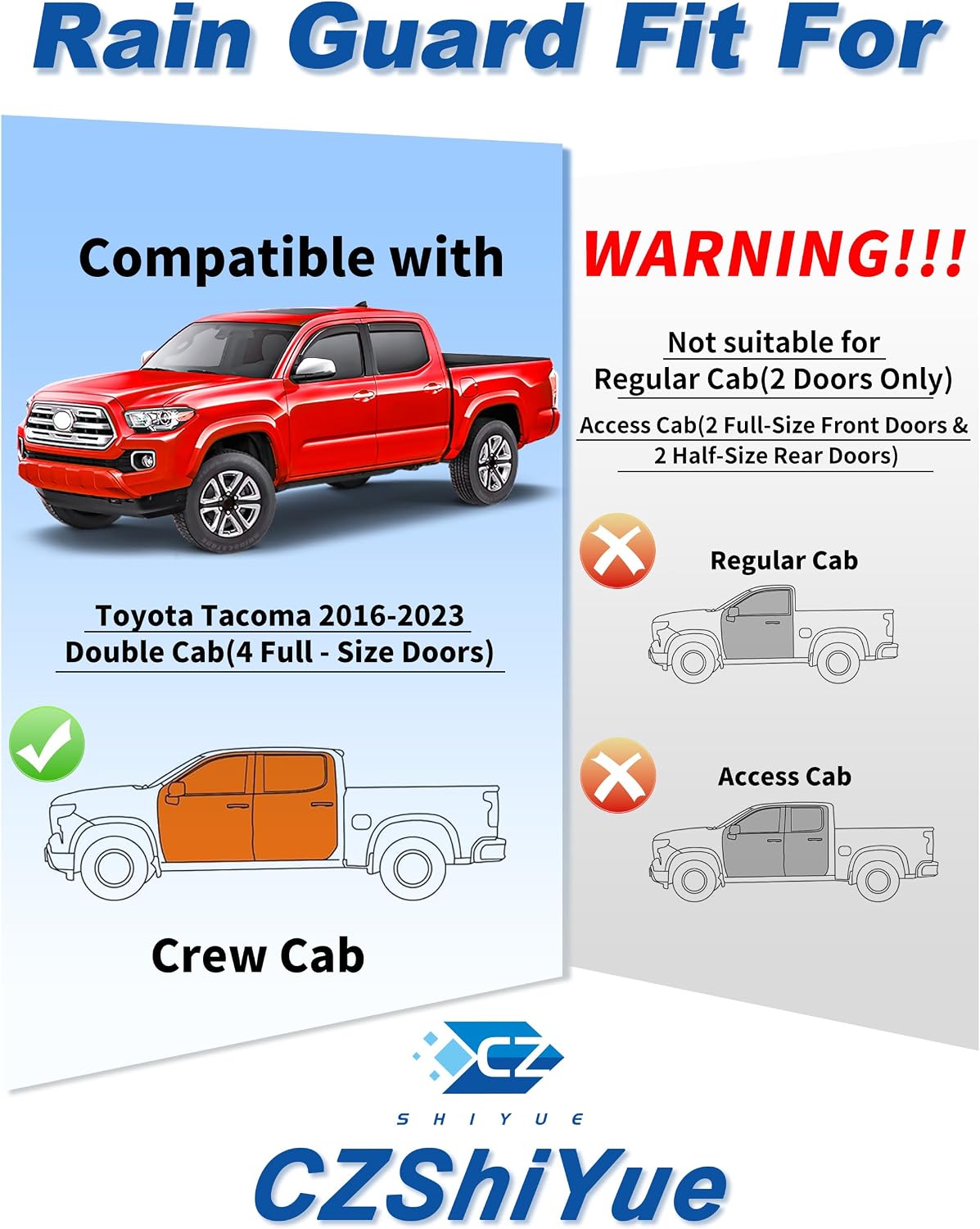 in-Channel Window Rain Guards Fit for Toyota Tacoma 2016-2023 Double Cab Extra Durable Window Deflectors Vent Visor Window Visors Truck Vent Shades Exterior Car Accessories