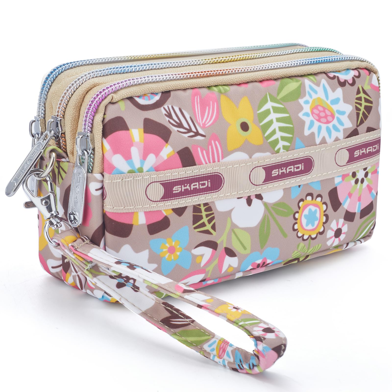 Multifunction 3 Layers Zipper Key Card Phone Pouch Coin Money Bag Purse Wallet (B)