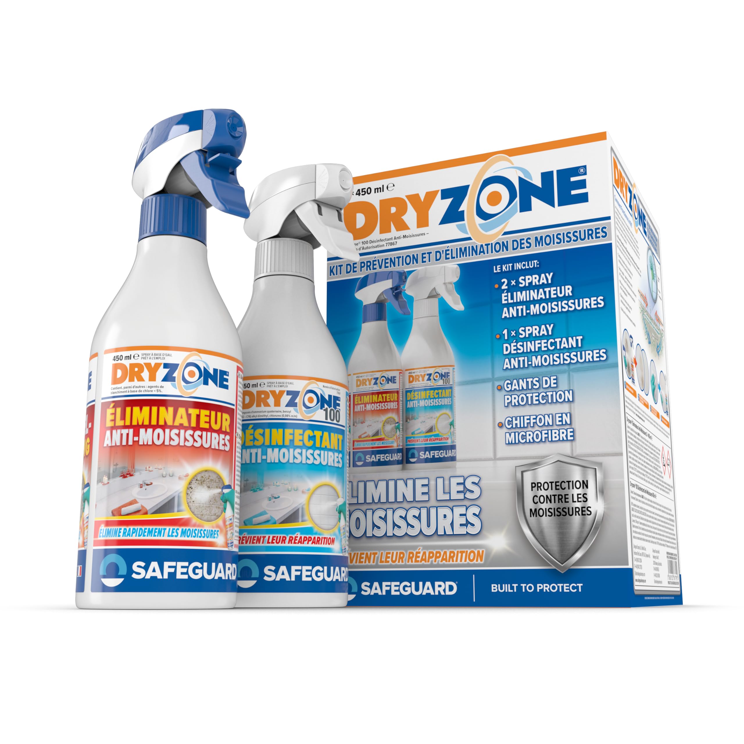 Dryzone Kit d'Élimination et de Prévention des Moisissures (3 x 450 ml sprays) - Solution définitive à long terme contre les Moisissures - pour Murs, Douches, Salle de Bain et Cuisine
