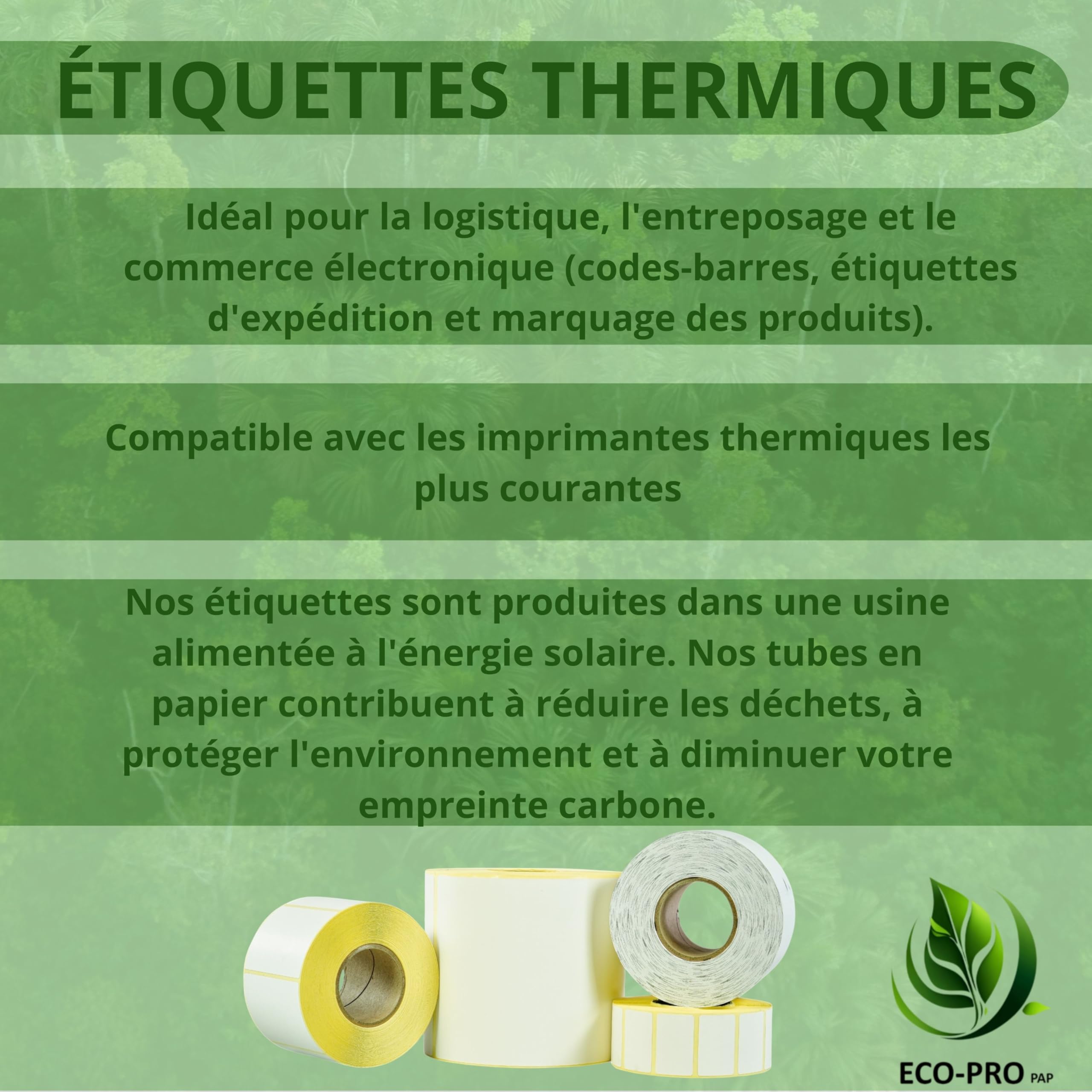 Étiquettes thermiques 58 x 43 mm, 800 pièces par rouleau, papier thermique sans BPA, rouleau d'étiquettes pour imprimante thermique - logistique et entrepôt, Lot de 6