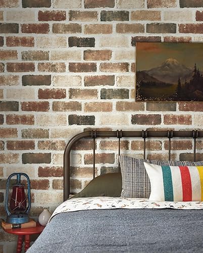 Miniatura 2 de Timeet Papel tapiz vintage de ladrillo marrón para despegar y pegar, papel tapiz de ladrillo 3D de 17.5 x 393.7 pulgadas, autoadhesivo, extraíble,