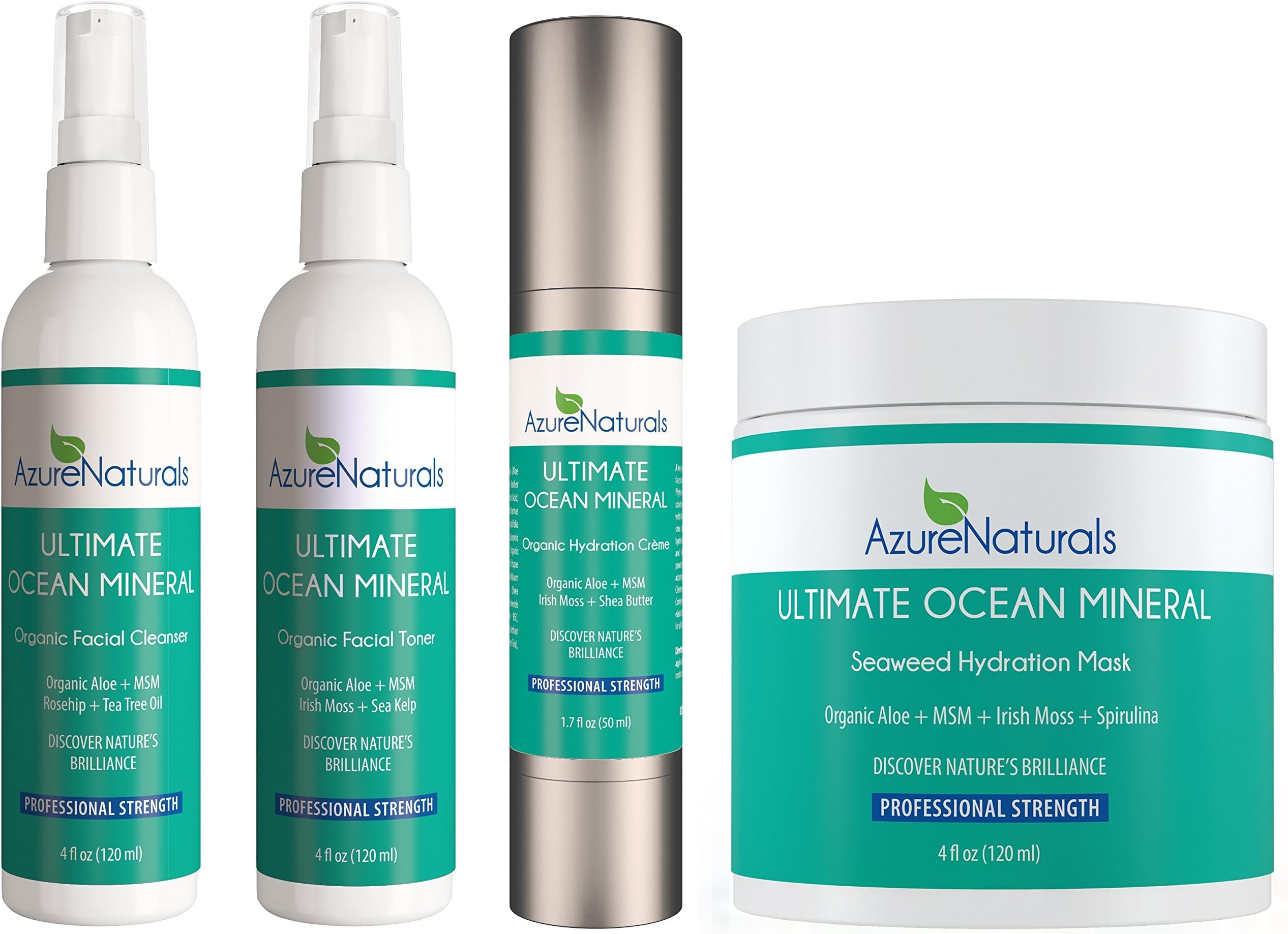 ULTIMATE OCEAN Mineral Gift Set Includes Ocean Mineral Hydration Cream + Organic Ocean Mineral Toner + Natural Cleanser + Seaweed Hydration Facial Mask