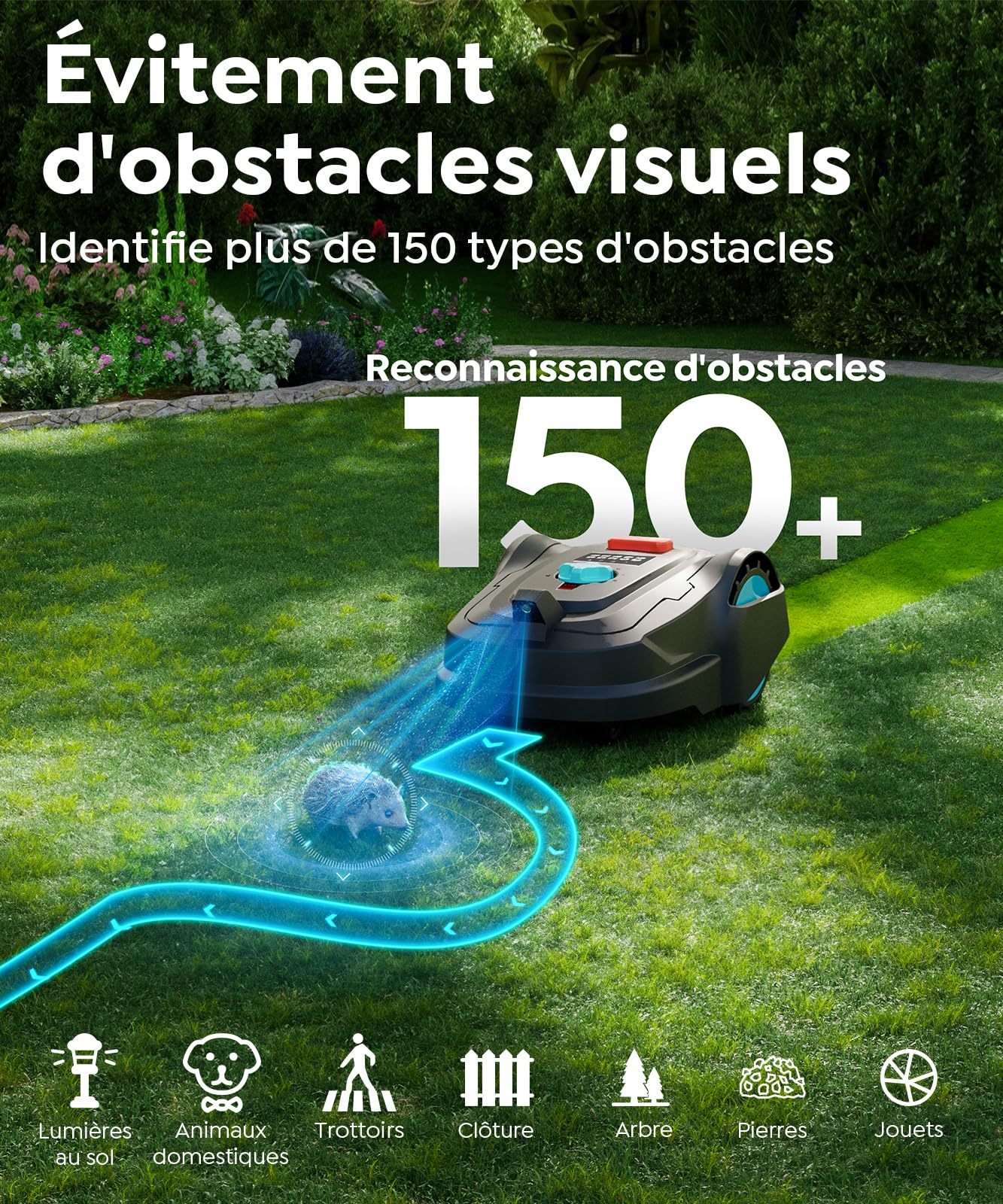 YARDCARE M800Plus Robot Tondeuse sans Fil Périphérique, GPS, Jusqu’à 800 m²,Vision IA,Coupe en U,Reconnaissance Intelligente des Obstacles,Contrôle Via App（Noir et Rouge）