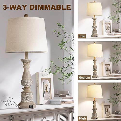 Miniatura 2 de Lámparas de mesa para sala de estar, juego de 2 lámparas de dormitorio de granja con puertos de carga USB C+A, lámparas táctiles para mesita de