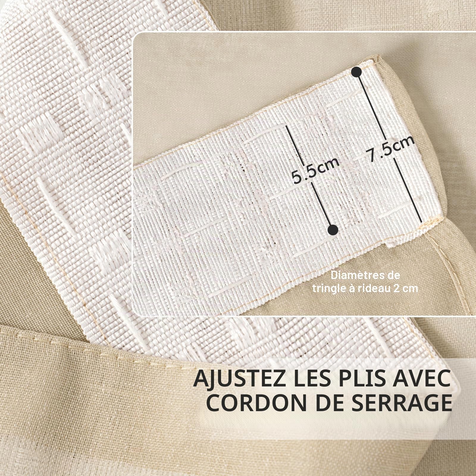 MIULEE Voilage Beige Lot de 2 140x245cm Transparent Galon Fronceur | Voilage Transparent Pour Fenêtre, Rideau Intérieur à Galon Fronceur, Décoration Salon, Chambre et Cuisine