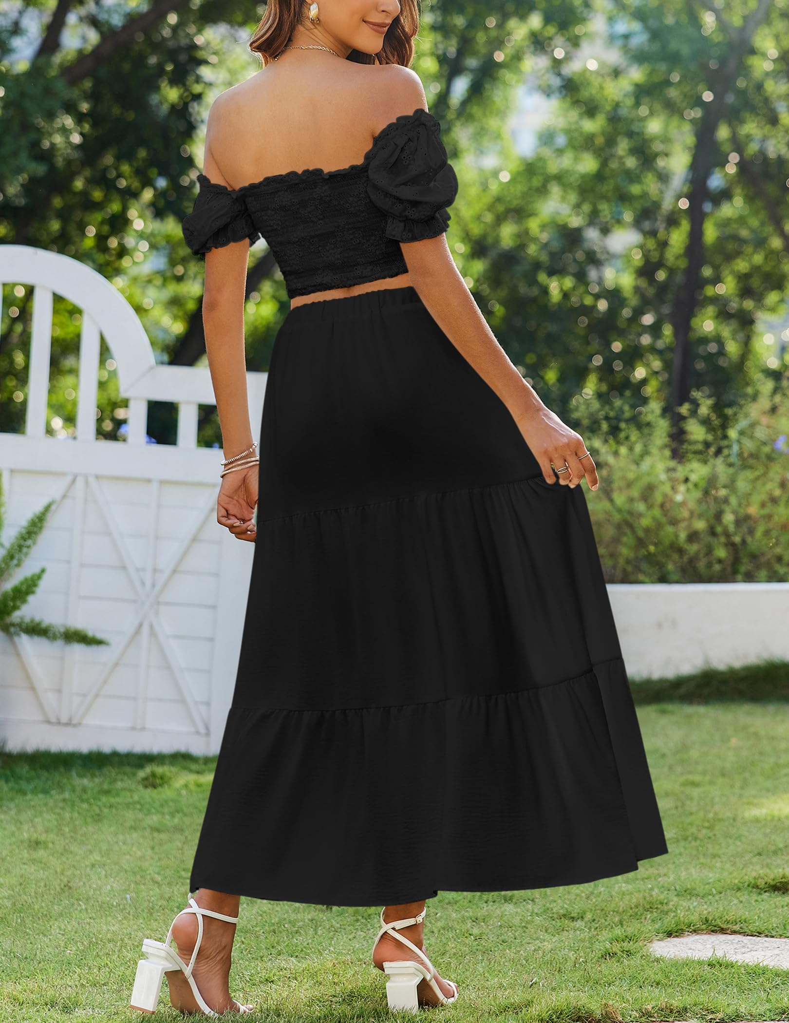 Zeagoo Jupe Femme Élégante Taille Haute Jupe D'été Maxi Jupe A-Ligne Casual Jupe Longue Jupes Élastiques avec Poches S-XXL