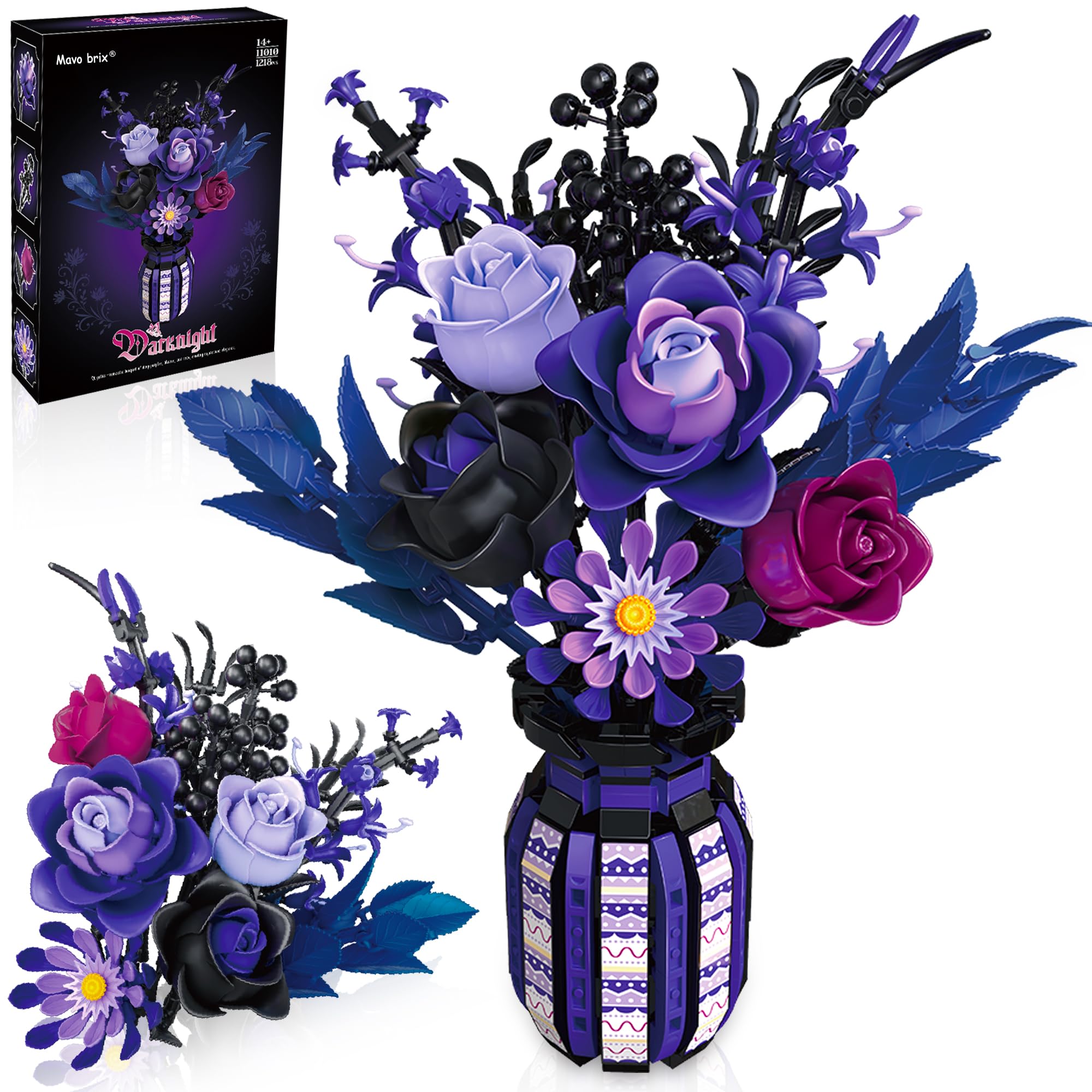 Mavo brix Kit di costruzione di un bouquet di rose nere con 12 fiori per adulti, collezione botanica per donne e ragazze dai 14 anni in su, compatibile con Lego