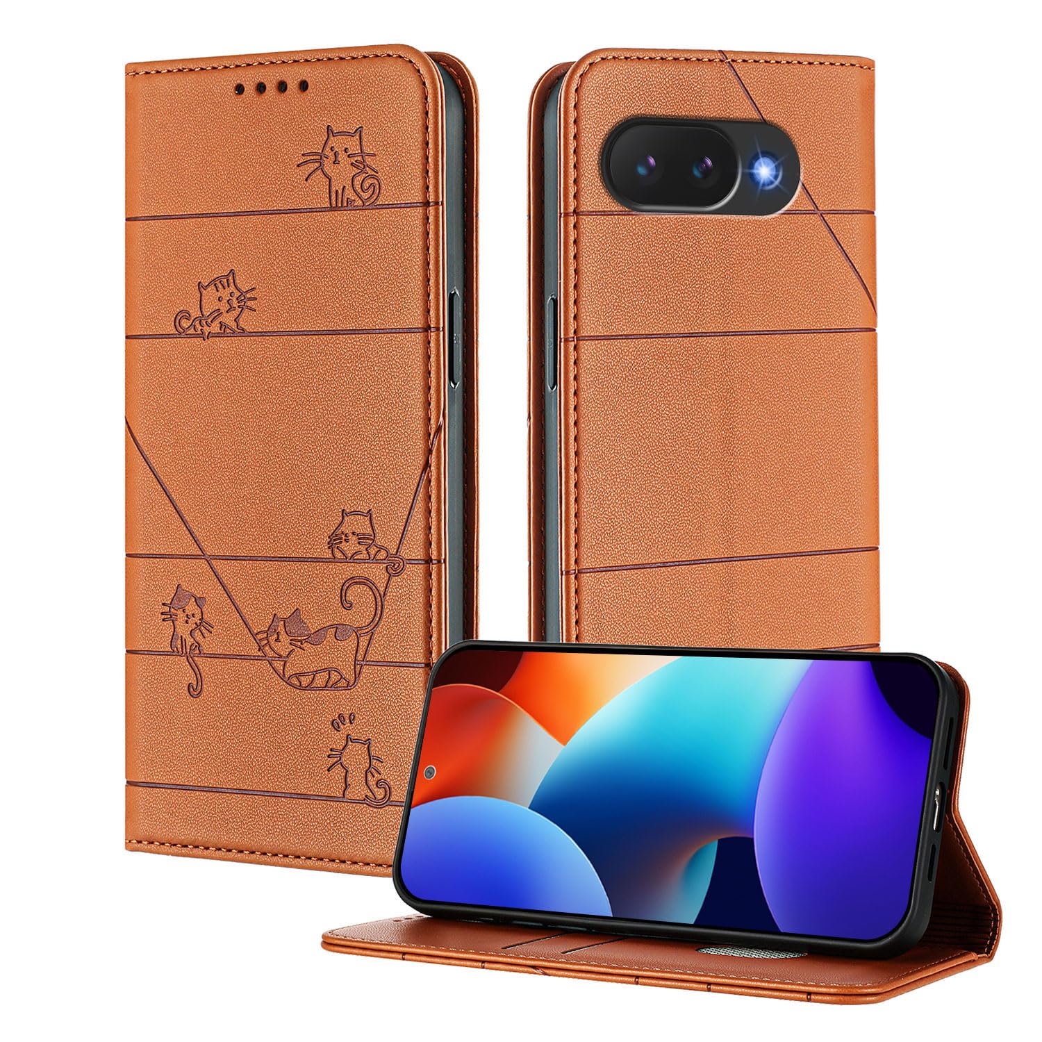 XINYEXIN Google Pixel 10a Case, PU Leather Flip Case with RFID Protection Card Slots Wallet Stand Full Body Protection - Brown