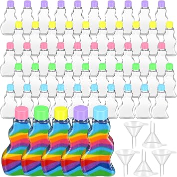 Nuenen 50 Pcs Sand Art Bottles with Funnels Wave Containers,Colorful Lid