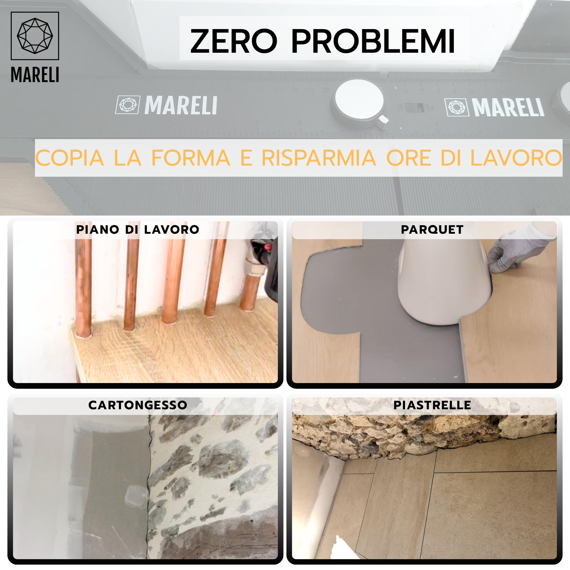 LINEA Replicatore di Contorno 13+25 cm collegabile all’infinito con blocco profilo – Kit con matita, mine, sacca e scatola – Per tracciatura e taglio legno, piastrelle, parquet – Idea regalo fai-da-te