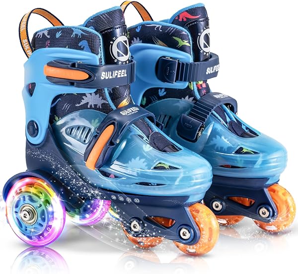 SULIFEEL Patins à roulettes Ajustables pour Filles garçons Enfants,Roues Lumineuses à Flash Amusantes Type d'équilibre à Trois Points Convient pour Les débutants Patinage à roulettes d'intérieur - 1