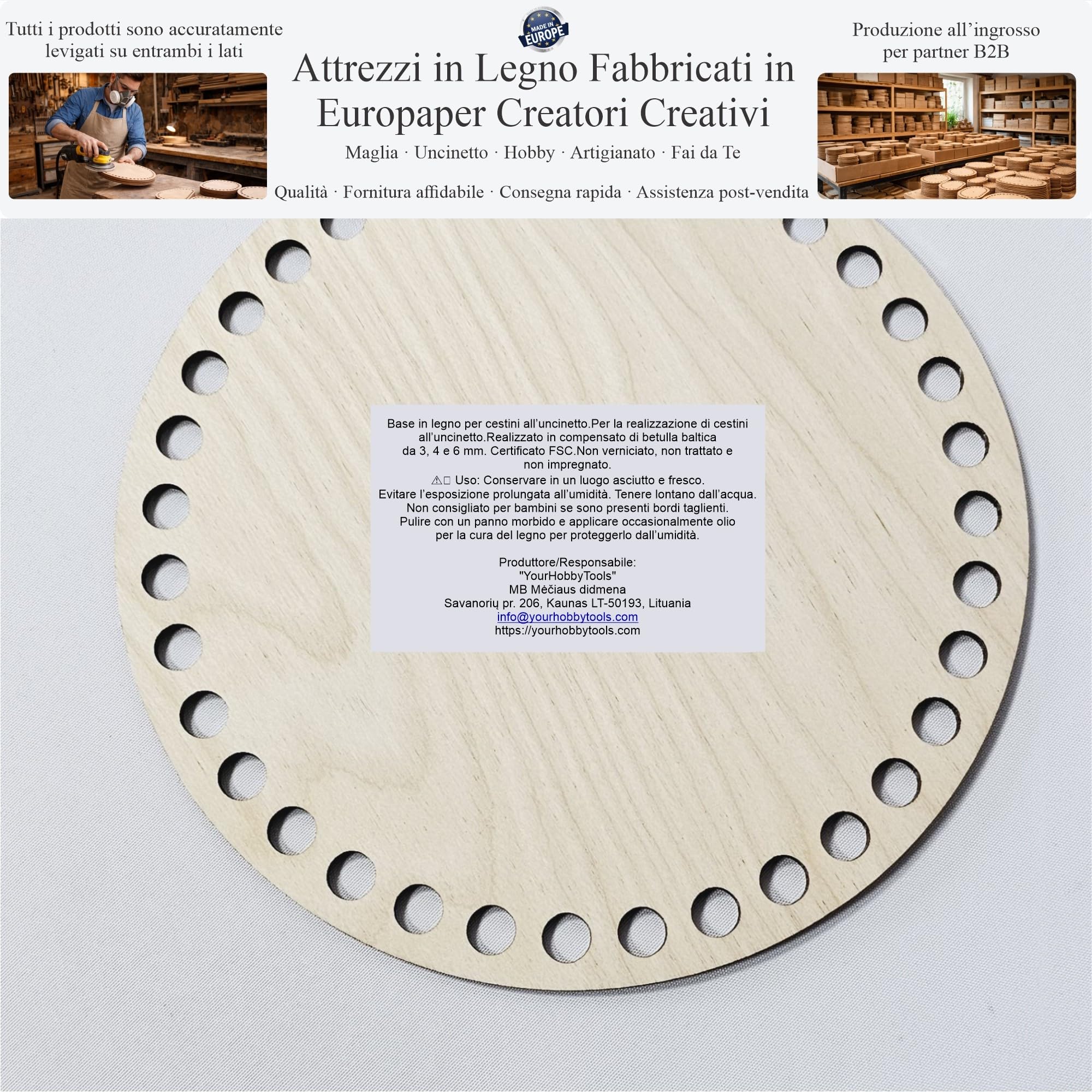 Base Rotonda in Legno 3mm, 30–40cm per Uncinetto – Fondo per Cesti, Cestini e Borse all’Uncinetto, Fai da Te, Varie Dimensioni (Fori 8mm, 40cm)